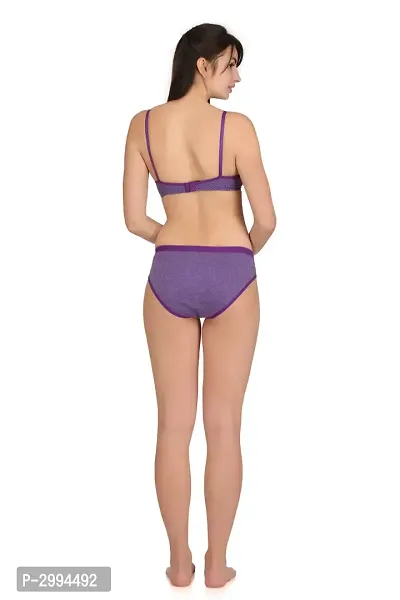 Purple Cotton Spandex Bra  Panty Set For Women's-thumb4