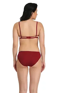 Maroon Cotton Spandex Bra  Panty Set For Women's-thumb3