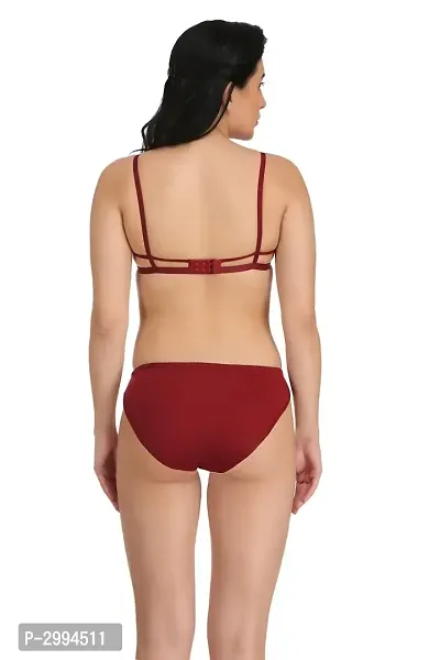 Maroon Cotton Spandex Bra  Panty Set For Women's-thumb4