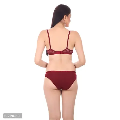 Maroon Cotton Spandex Bra  Panty Set For Women's-thumb4