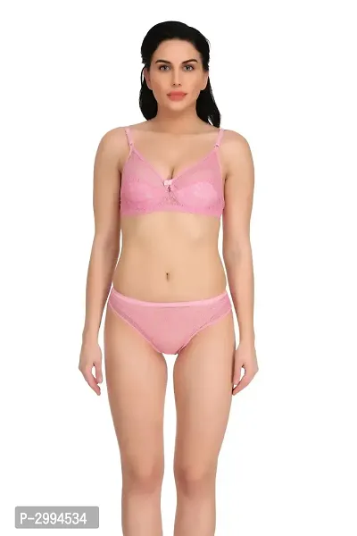 Pink Net Bra  Panty Set For Women's-thumb0
