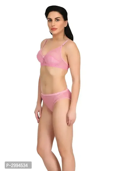 Pink Net Bra  Panty Set For Women's-thumb2