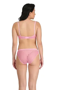 Pink Net Bra  Panty Set For Women's-thumb3