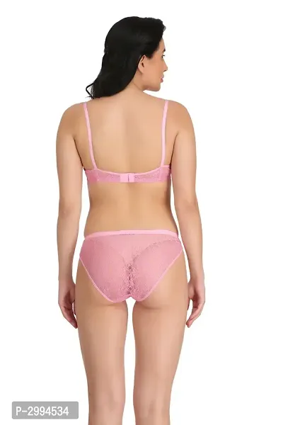 Pink Net Bra  Panty Set For Women's-thumb4