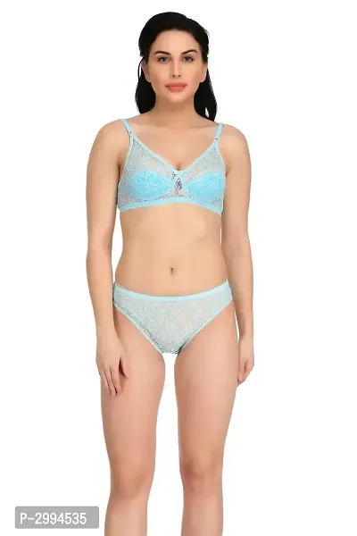 Sky Blue Net Bra  Panty Set For Women's