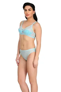 Sky Blue Net Bra  Panty Set For Women's-thumb1