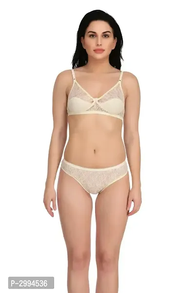 White Net Bra  Panty Set For Women's-thumb0