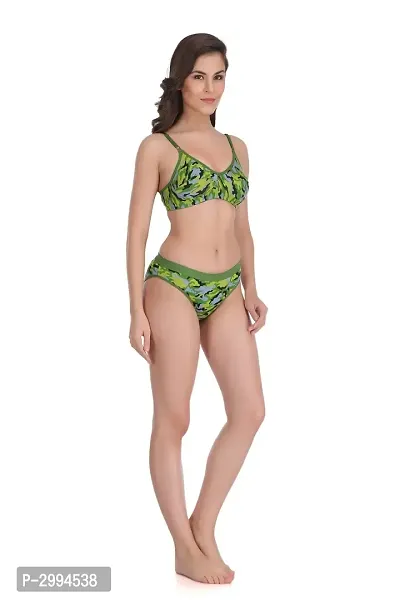 Green Cotton Spandex Bra  Panty Set For Women's-thumb3