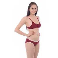 Maroon Cotton Spandex Bra  Panty Set For Women's-thumb3