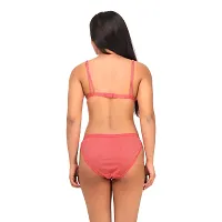 Pink Cotton Spandex Bra  Panty Set For Women's-thumb3