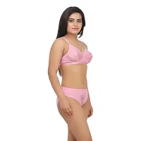 Pink Cotton Spandex Bra  Panty Set For Women's-thumb1