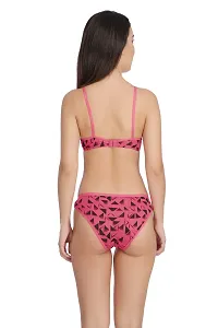 Pink Cotton Spandex Bra  Panty Set For Women's-thumb3