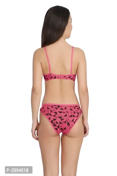 Pink Cotton Spandex Bra  Panty Set For Women's-thumb4