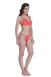 Red Cotton Spandex Bra  Panty Set For Women's-thumb2