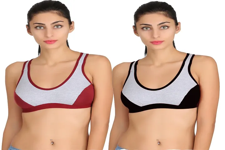 Women's Solid Hosiery Sport Bras Pack Of 2