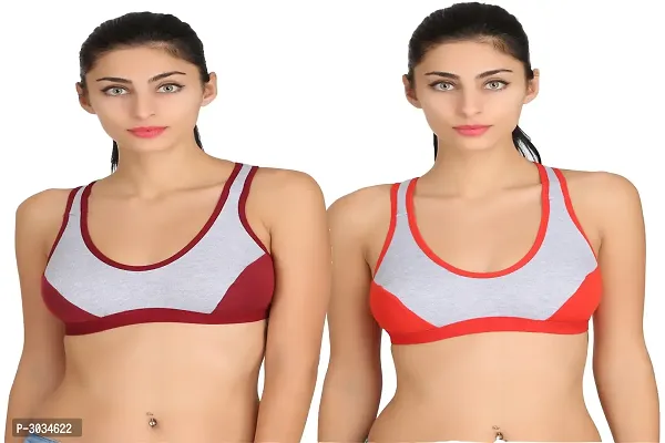 Women's Solid Hosiery Sport Bras Pack Of 2