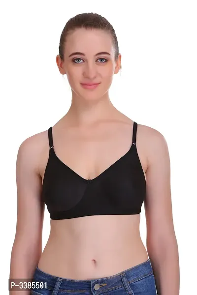 Full Coverage Non Padded Black Hosiery Solid Bra-thumb0