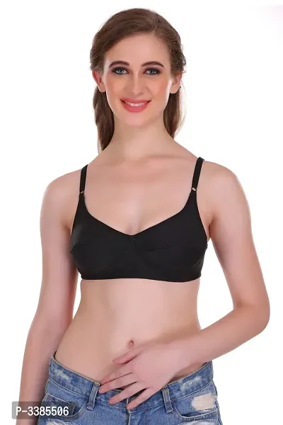 Full Coverage Non Padded Black Hosiery Solid Bra-thumb0