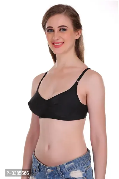 Full Coverage Non Padded Black Hosiery Solid Bra-thumb3