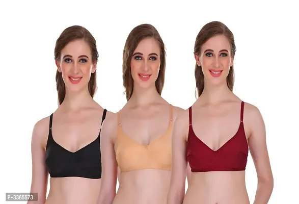 Full Coverage Non Padded Multicolor Hosiery Solid Bra Pack Of3-thumb0