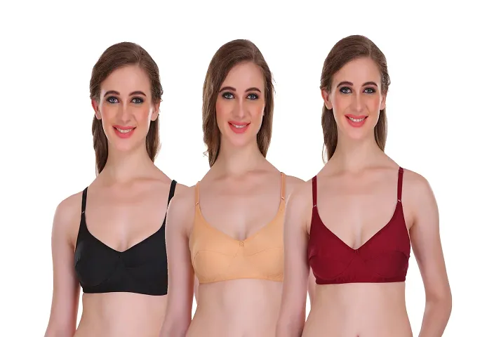 Stylish Fancy Solid Non Padded Bras For Women Pack Of 3