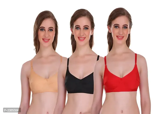 Full Coverage Non Padded Multicolor Hosiery Solid Bra Pack Of3