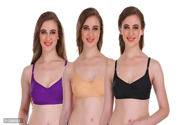 Full Coverage Non Padded Multicolor Hosiery Solid Bra Pack Of3-thumb0