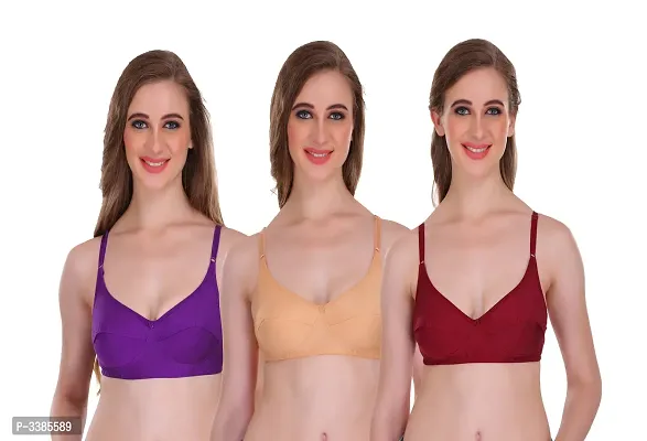 Full Coverage Non Padded Multicolor Hosiery Solid Bra Pack Of3