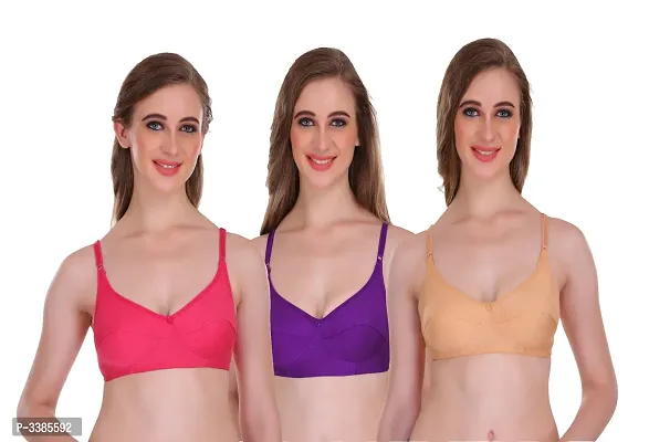 Full Coverage Non Padded Multicolor Hosiery Solid Bra Pack Of3