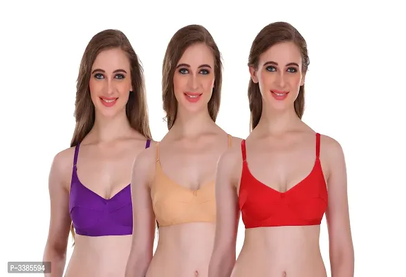 Full Coverage Non Padded Multicolor Hosiery Solid Bra Pack Of3