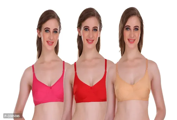 Full Coverage Non Padded Multicolor Hosiery Solid Bra Pack Of3