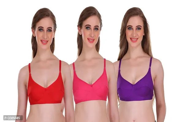 Full Coverage Non Padded Multicolor Hosiery Solid Bra Pack Of3