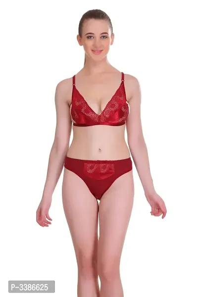 Maroon Net Embroidery Lingerie Set