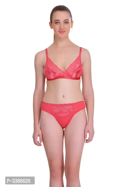 Pink Net Embroidery Lingerie Set