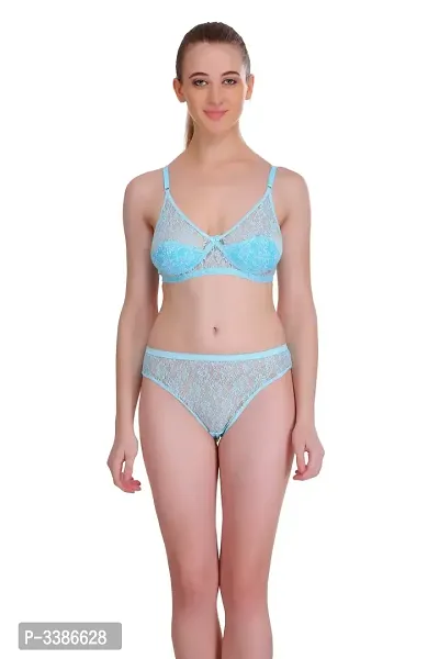 Sky Blue Net Embroidery Lingerie Set-thumb0