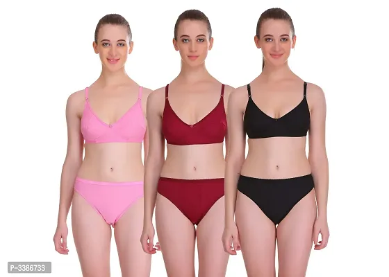 Multicoloured Hosiery Solid Lingerie Set  Combo of 3-thumb0