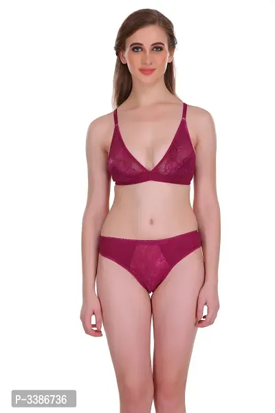 Maroon Net Embroidery Lingerie Set-thumb0