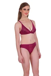 Maroon Net Embroidery Lingerie Set-thumb1