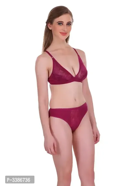 Maroon Net Embroidery Lingerie Set-thumb2