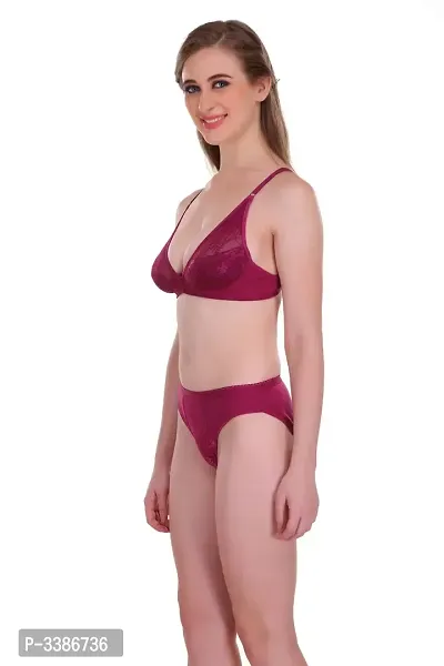 Maroon Net Embroidery Lingerie Set-thumb3