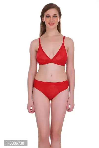Red Net Embroidery Lingerie Set