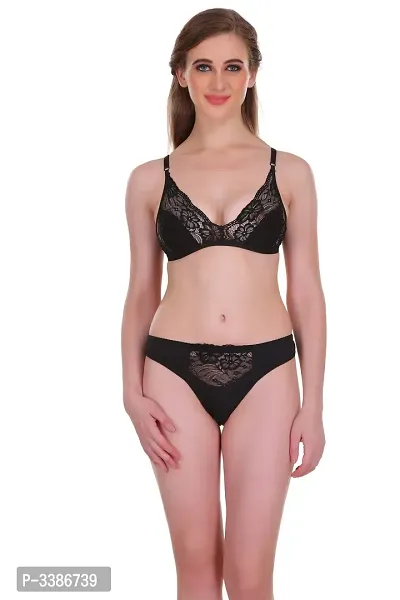 Black Net Embroidery Lingerie Set-thumb0