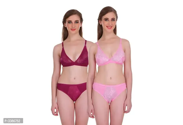 Purple  Pink Net Embroidery Lingerie Set - Pack Of 2-thumb0