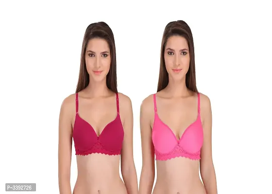 Pink  Maroon Hosiery Solid Paded Bra For Women Pack Of 2