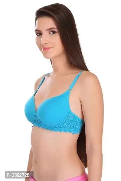 Sky Blue  Pink Hosiery Solid Paded Bra For Women Pack Of 2-thumb3