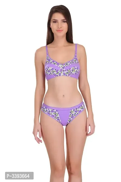 Purple Hosiery Printed Lingerie Set For Women