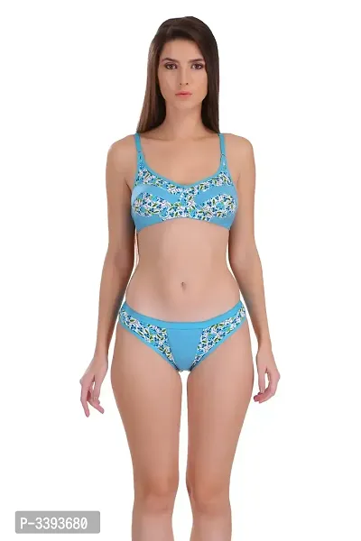 Sky Blue Hosiery Printed Lingerie Set For Women-thumb0