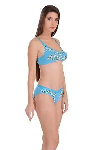 Sky Blue Hosiery Printed Lingerie Set For Women-thumb2