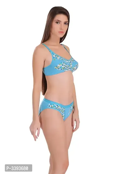 Sky Blue Hosiery Printed Lingerie Set For Women-thumb3