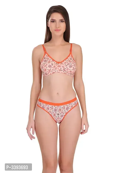 Orange Hosiery Printed Lingerie Set For Women-thumb0